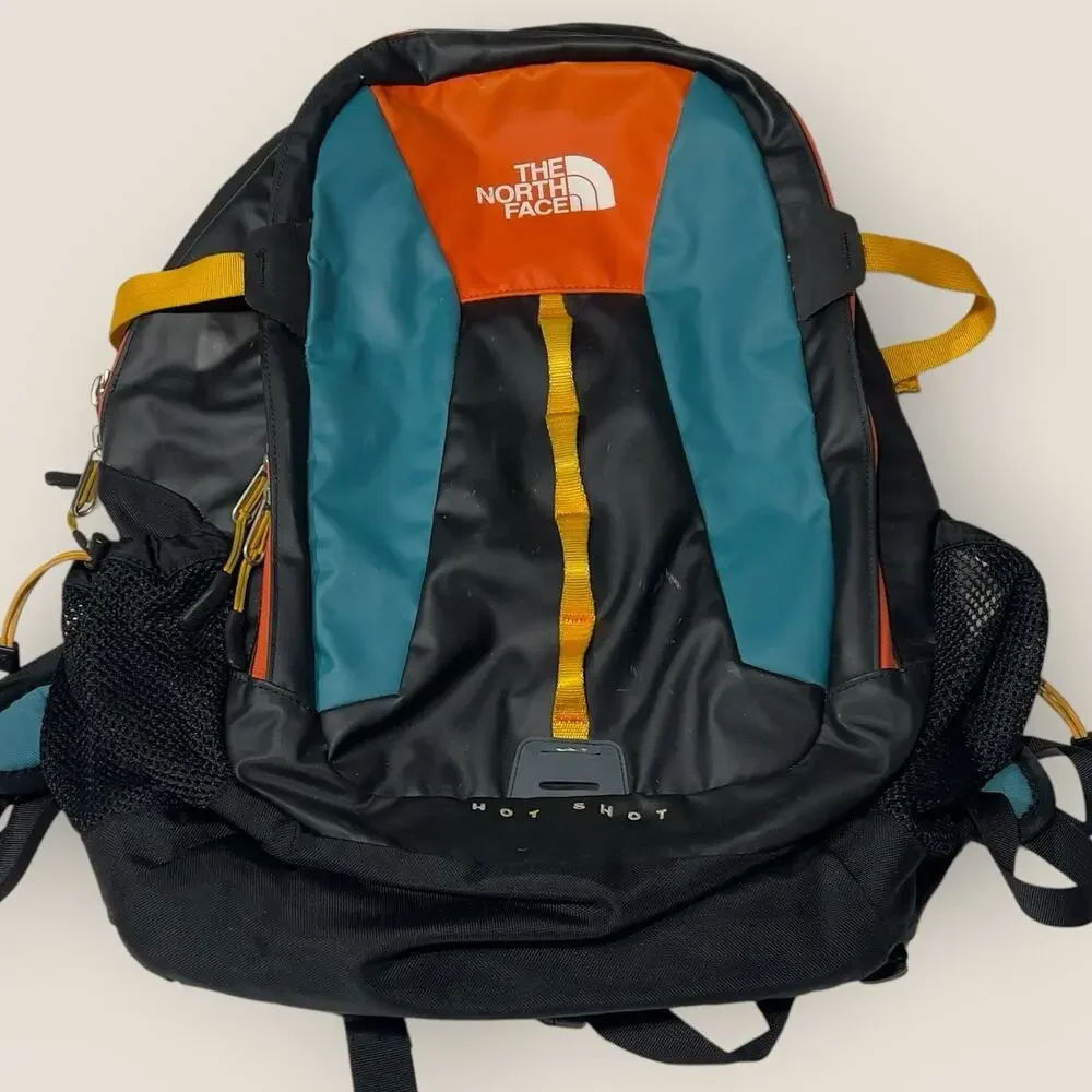 The North Face Hot Shot Chameleon Backpack Teal Orange Mesh Pocket Daypack